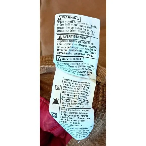 Carhartt Mens Brown Insulated Duck Bib Overalls Size 50 X 30 With Red Quilted Li - Picture 4 of 13